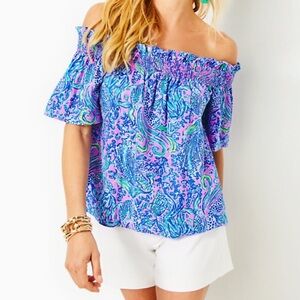 Sz M NWT Lilly Pulitzer off the shoulder linen top